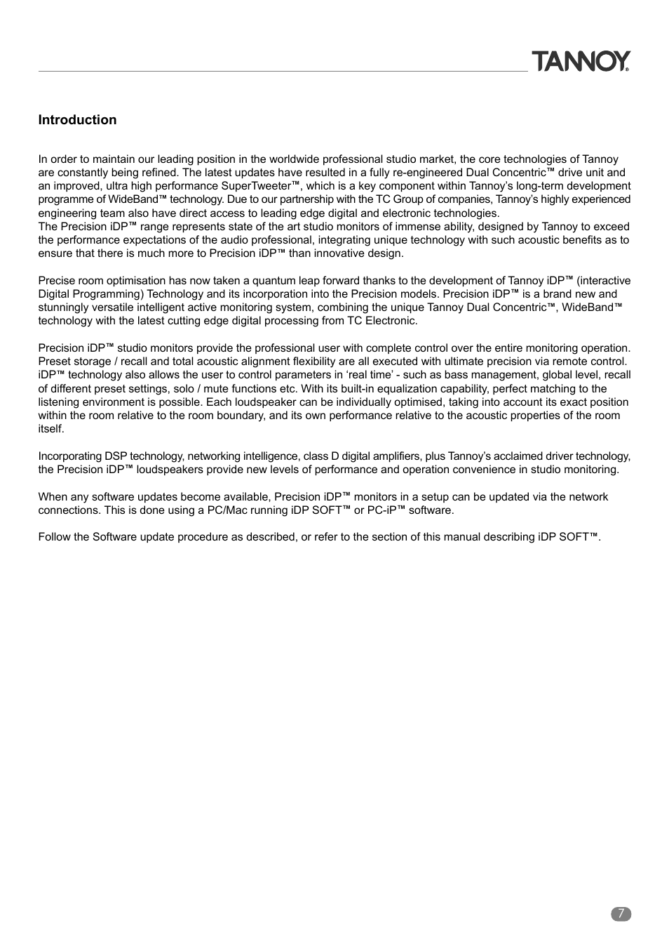 Introduction | Tannoy ACTIVE STUDIO MONITORS User Manual | Page 7 / 56