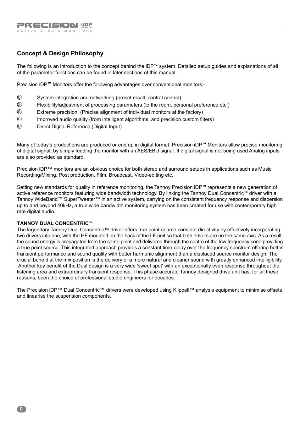 Concept & design philosophy | Tannoy ACTIVE STUDIO MONITORS User Manual | Page 8 / 56