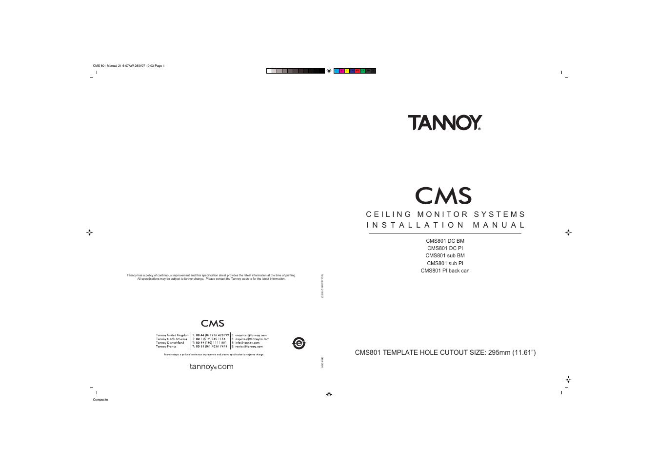 Tannoy CMS801 PI User Manual | 10 pages