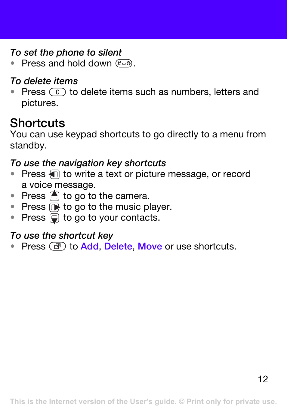 Shortcuts | Tannoy T303 User Manual | Page 12 / 42