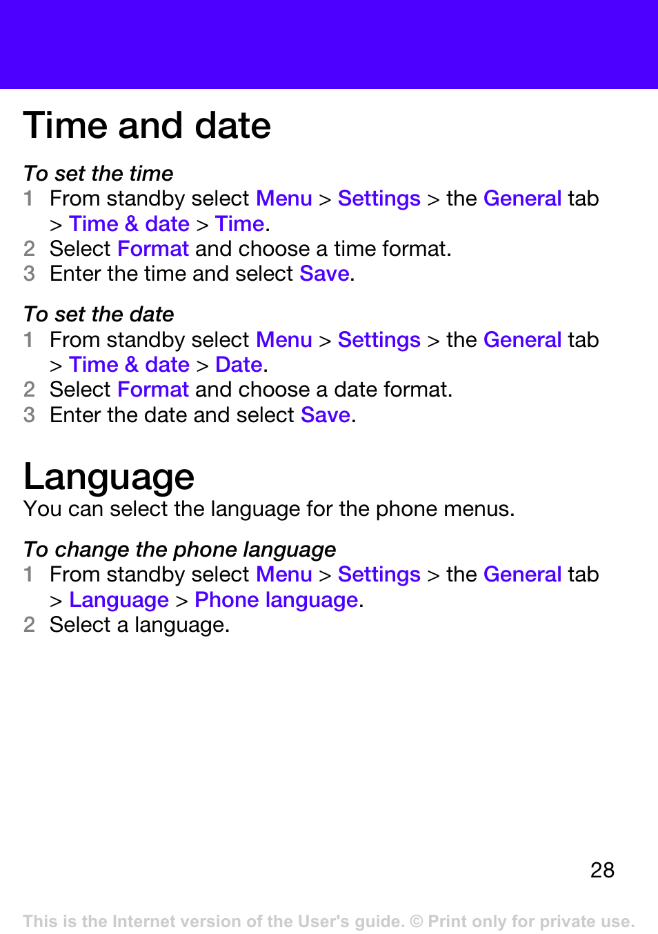 Time and date, Language | Tannoy T303 User Manual | Page 28 / 42