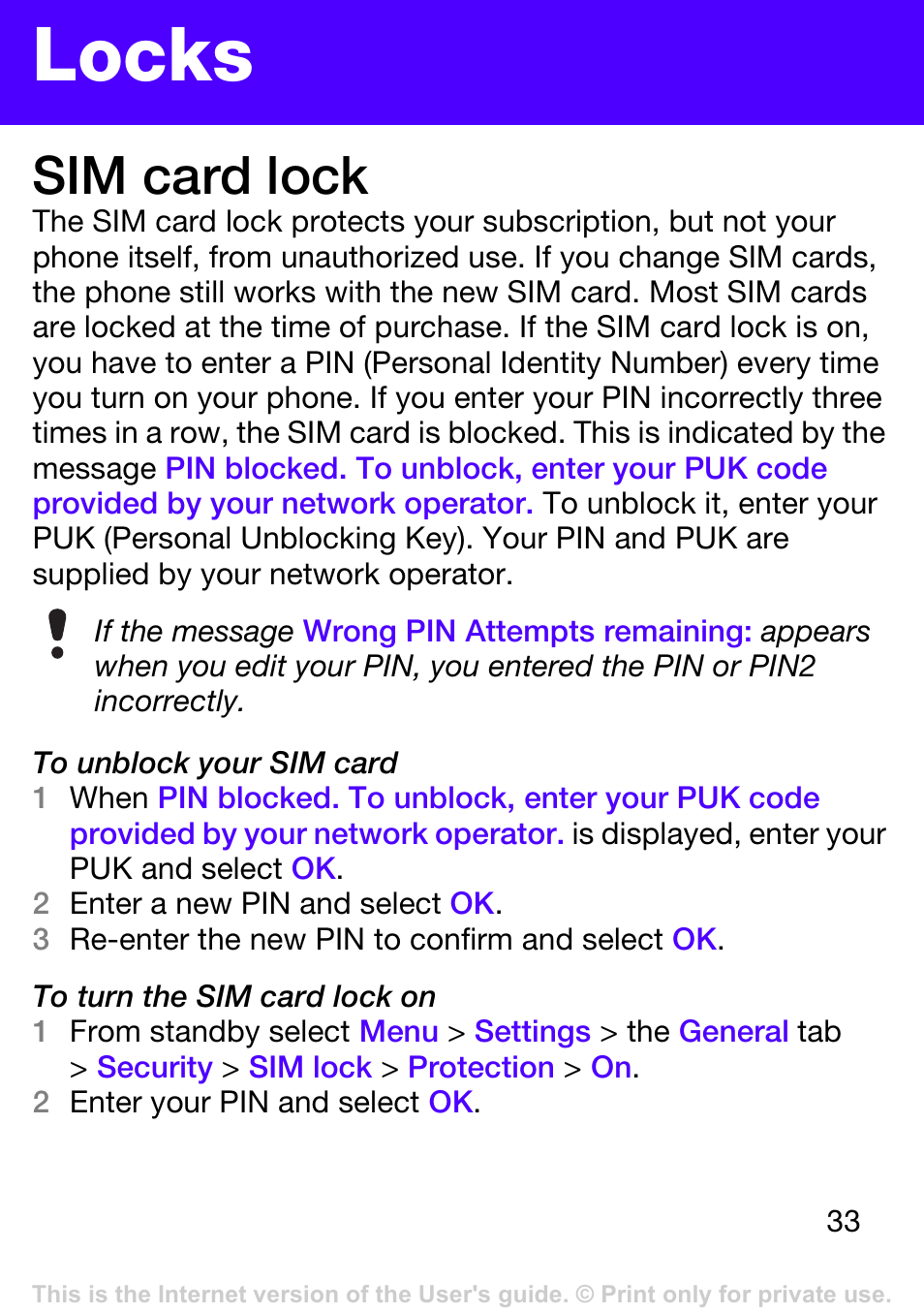 Locks, Sim card lock | Tannoy T303 User Manual | Page 33 / 42