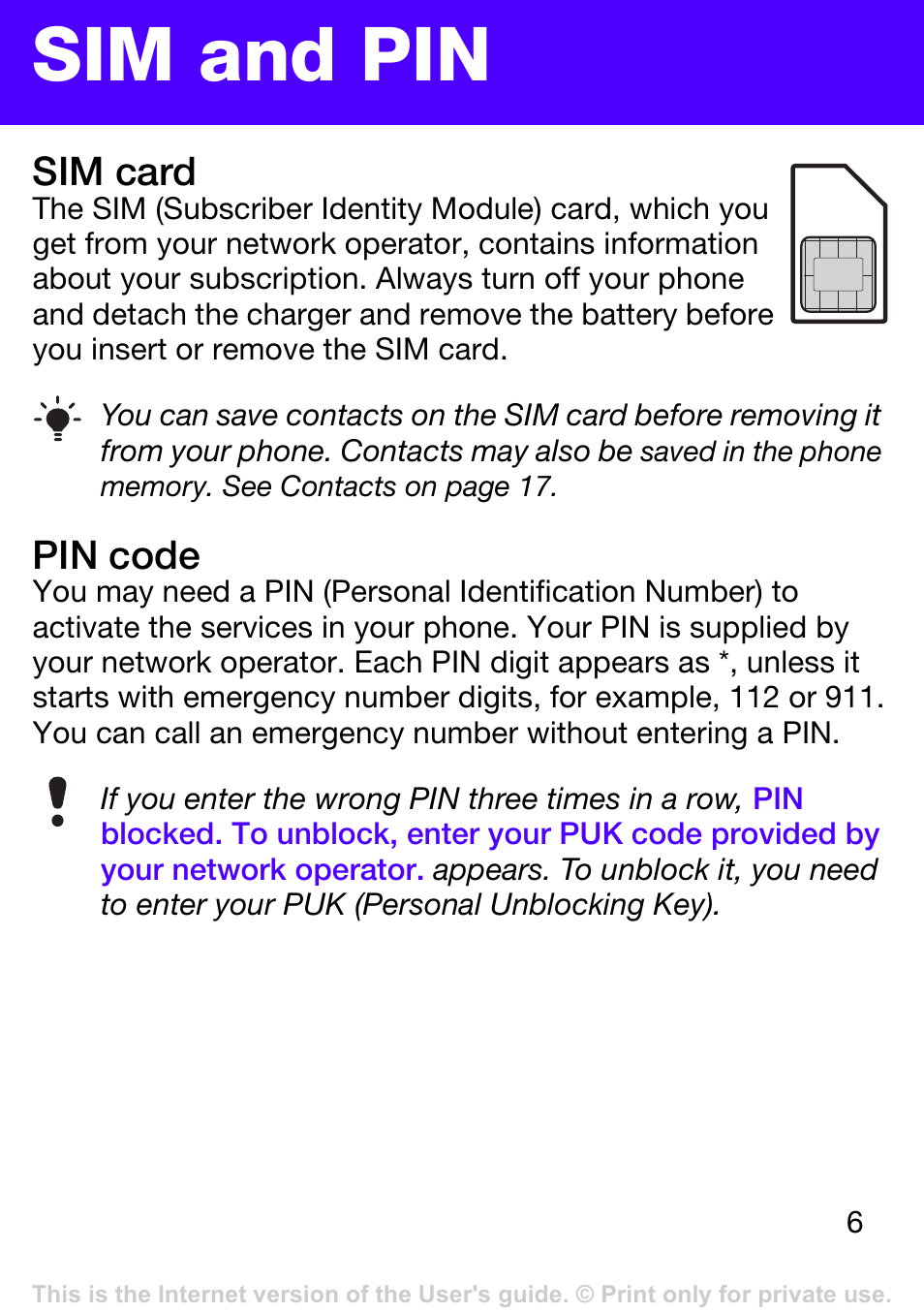 Sim and pin, Sim card, Pin code | Tannoy T303 User Manual | Page 6 / 42
