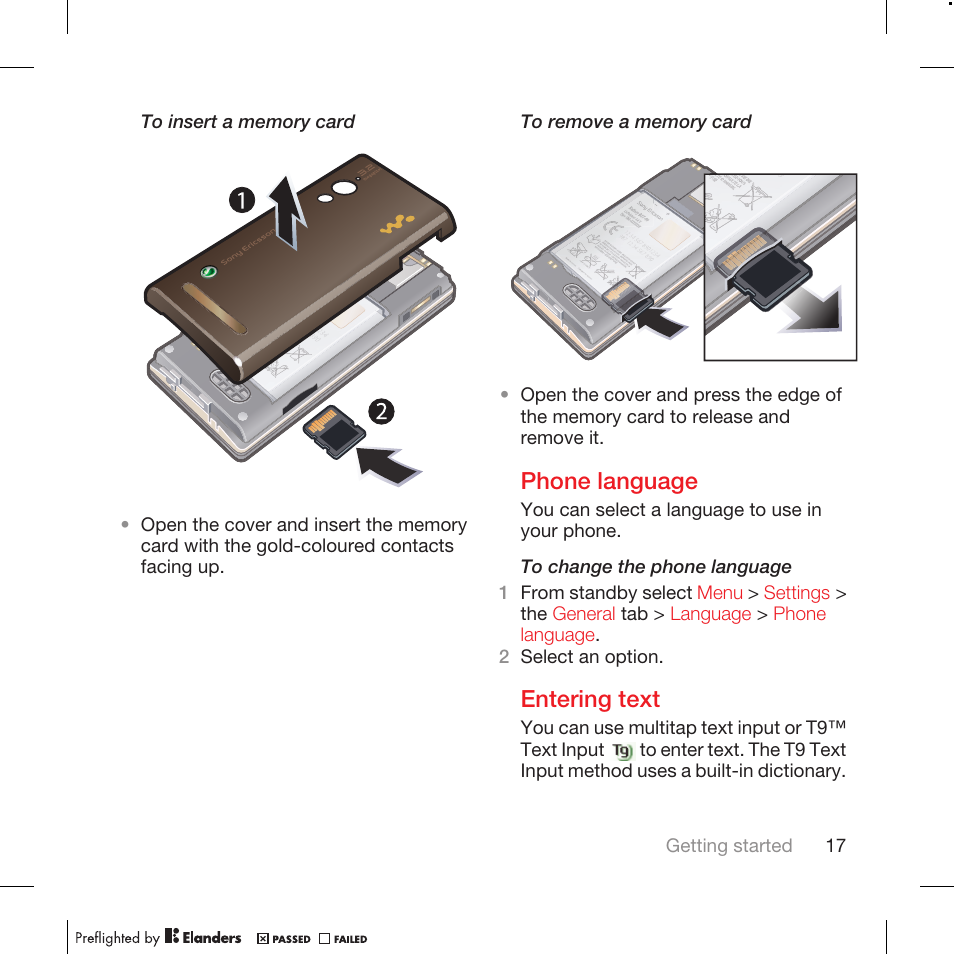 Phone language, Entering text | Tannoy WALKMAN W715 User Manual | Page 17 / 88