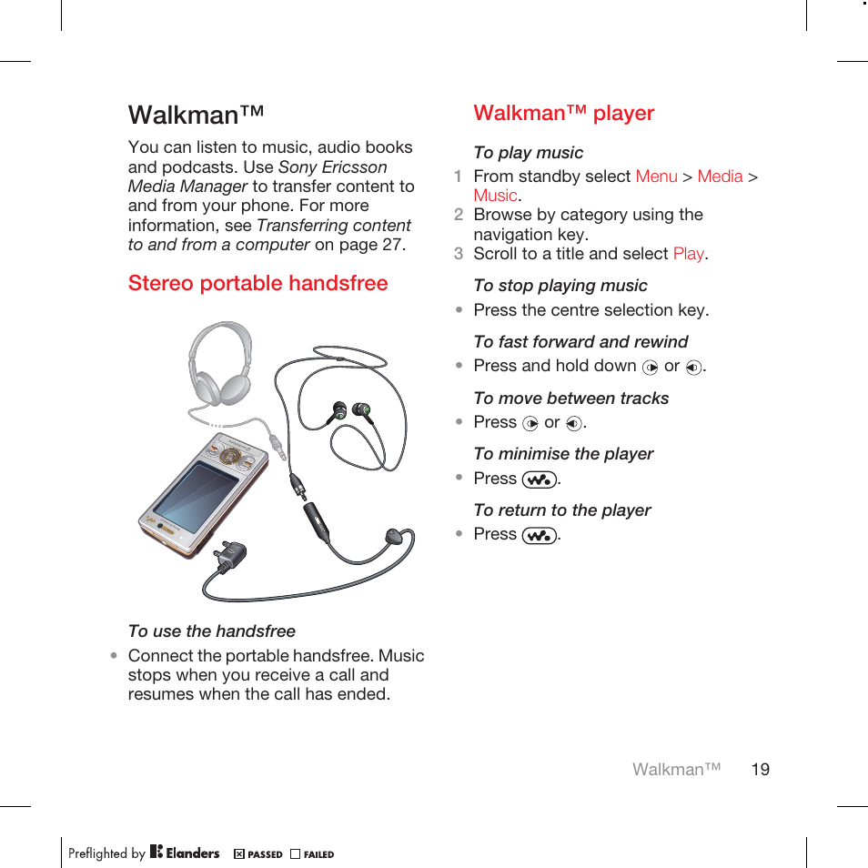 Walkman, Stereo portable handsfree, Walkman™ player | Tannoy WALKMAN W715 User Manual | Page 19 / 88