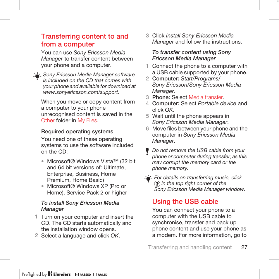 Transferring content to and from a computer, Using the usb cable | Tannoy WALKMAN W715 User Manual | Page 27 / 88