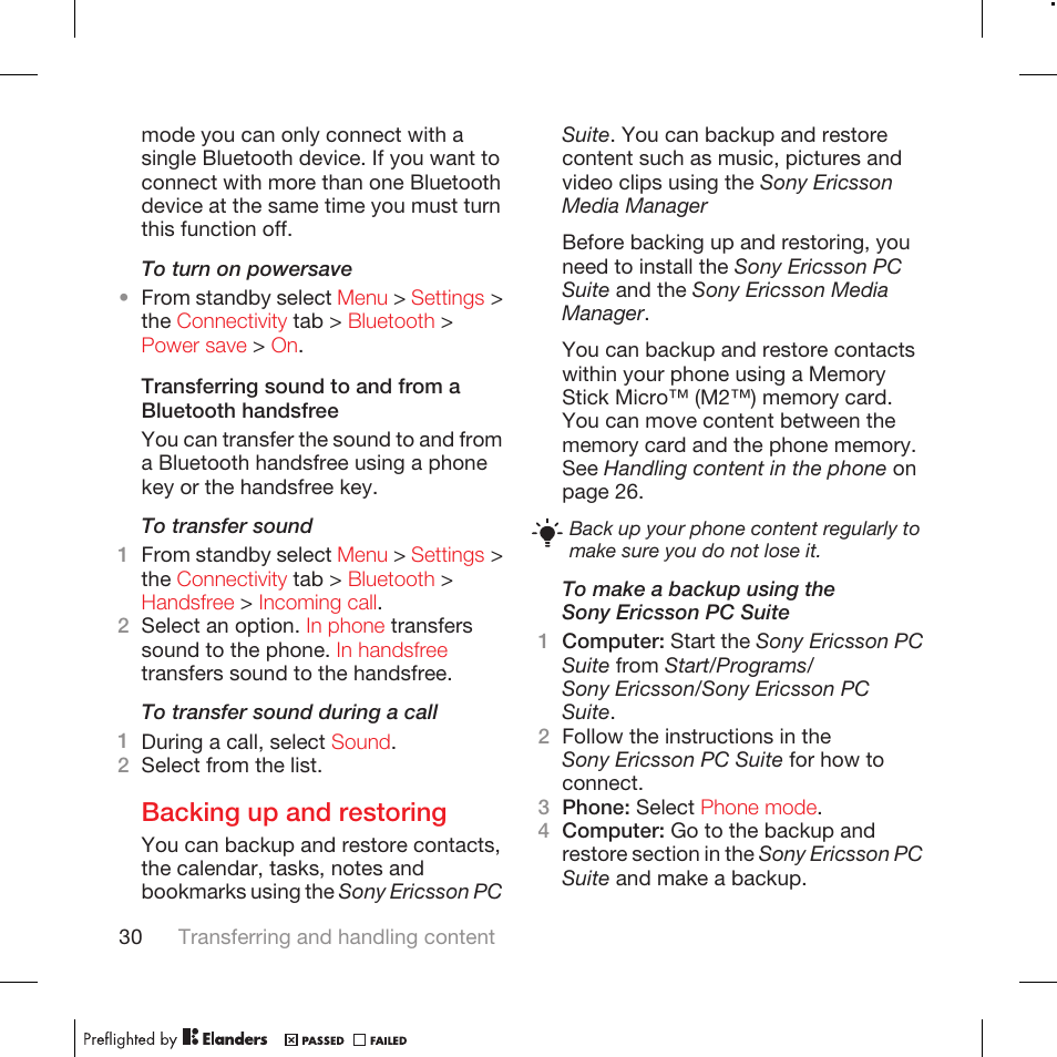 Backing up and restoring | Tannoy WALKMAN W715 User Manual | Page 30 / 88