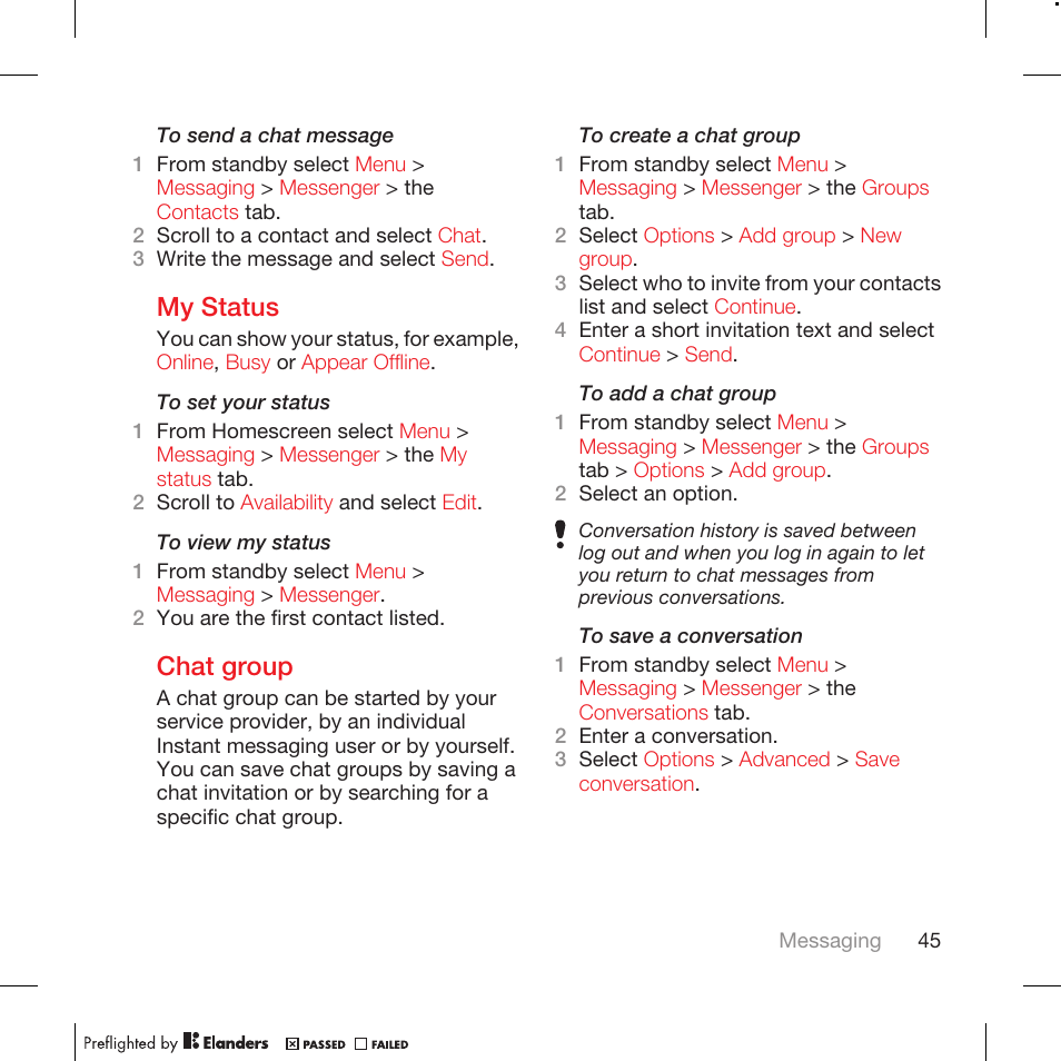 My status, Chat group | Tannoy WALKMAN W715 User Manual | Page 45 / 88