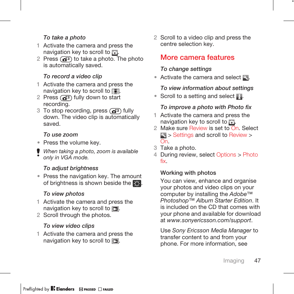 More camera features | Tannoy WALKMAN W715 User Manual | Page 47 / 88