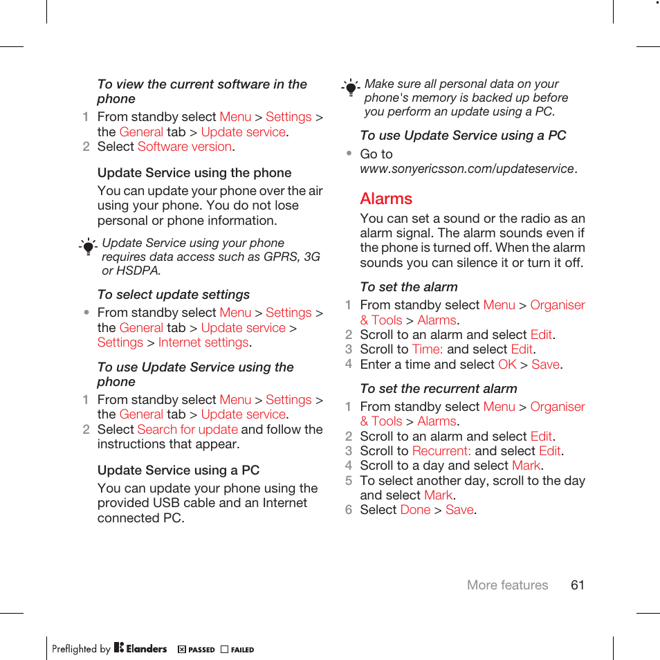 Alarms | Tannoy WALKMAN W715 User Manual | Page 61 / 88