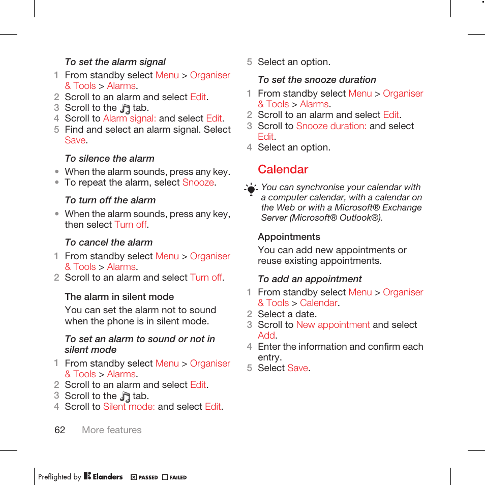 Calendar | Tannoy WALKMAN W715 User Manual | Page 62 / 88