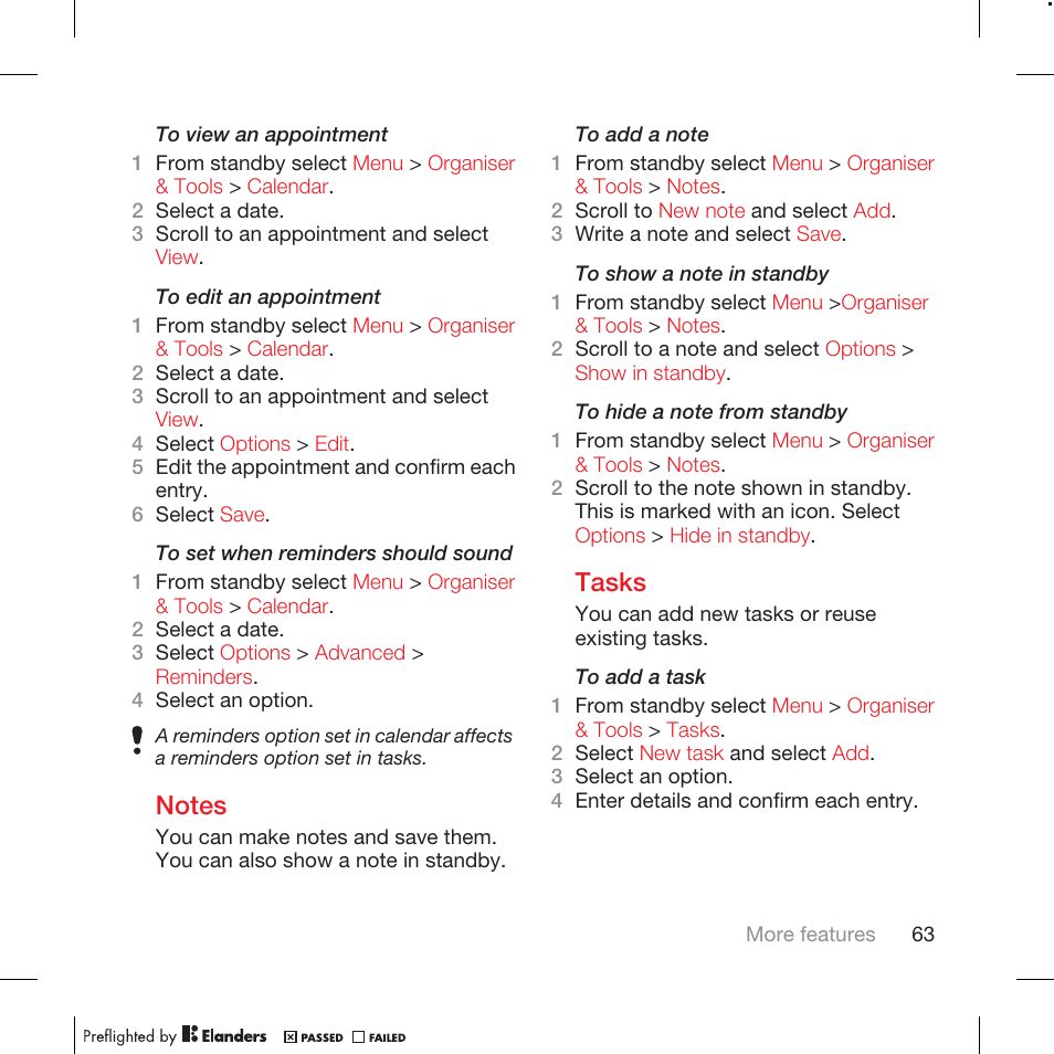 Tasks | Tannoy WALKMAN W715 User Manual | Page 63 / 88