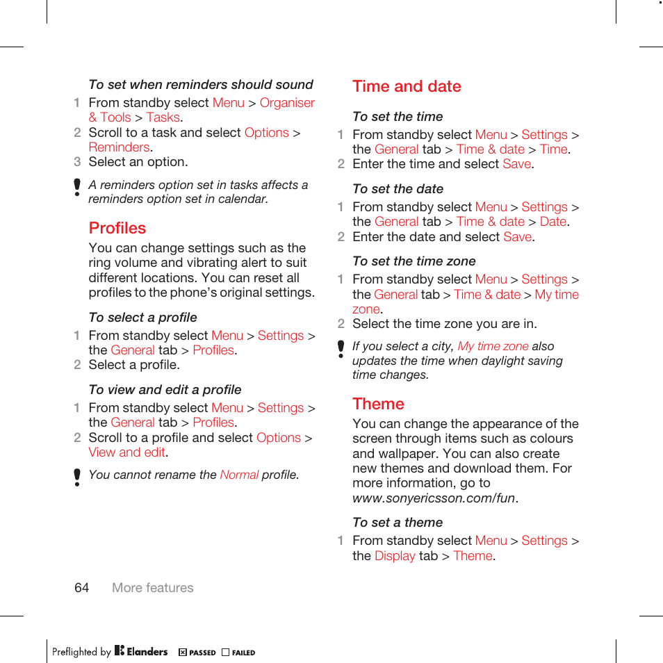 Profiles, Time and date, Theme | Tannoy WALKMAN W715 User Manual | Page 64 / 88
