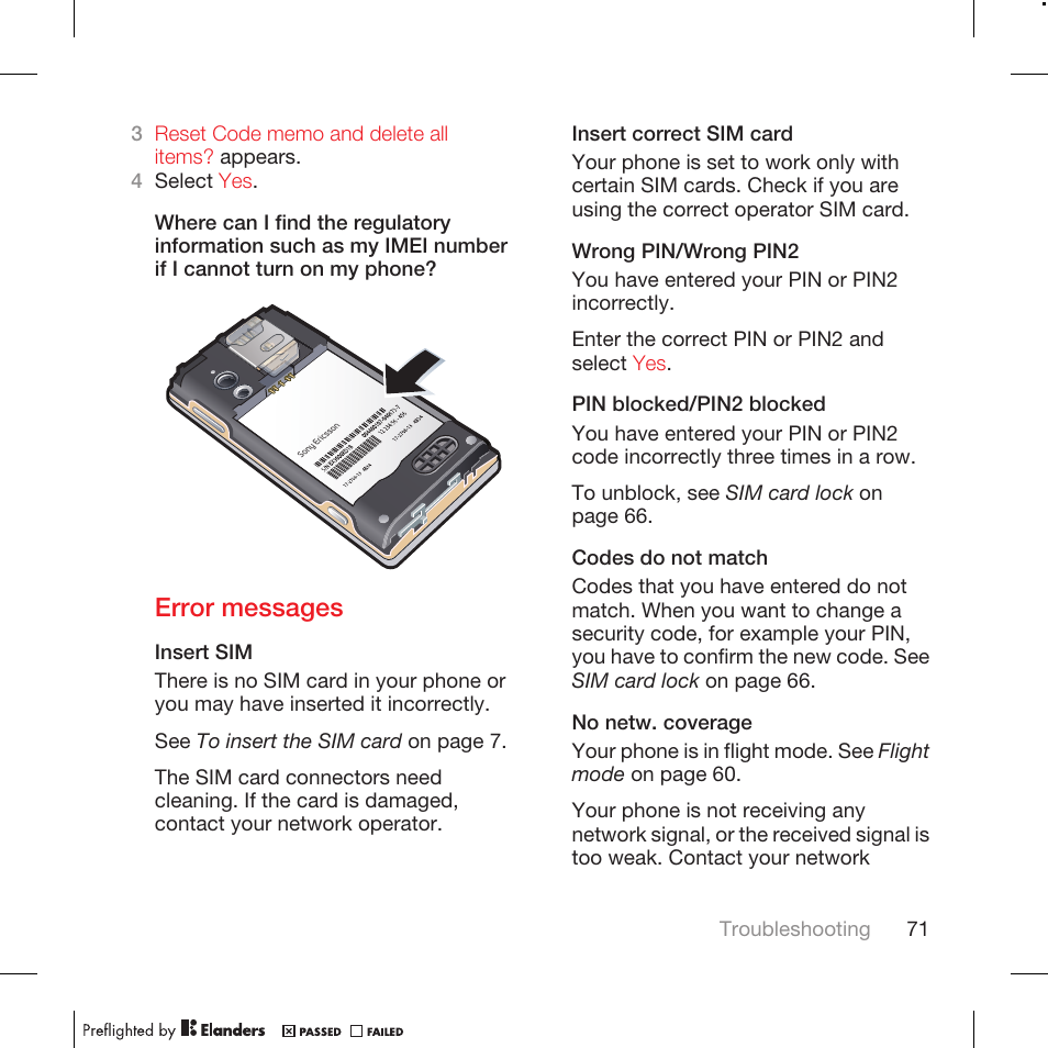 Error messages | Tannoy WALKMAN W715 User Manual | Page 71 / 88