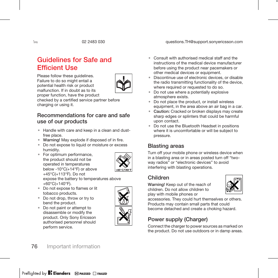 Guidelines for safe and efficient use | Tannoy WALKMAN W715 User Manual | Page 76 / 88