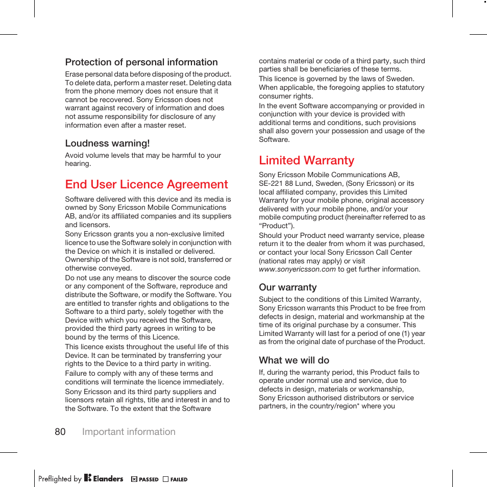 End user licence agreement, Limited warranty | Tannoy WALKMAN W715 User Manual | Page 80 / 88