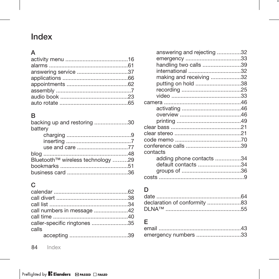 Index | Tannoy WALKMAN W715 User Manual | Page 84 / 88