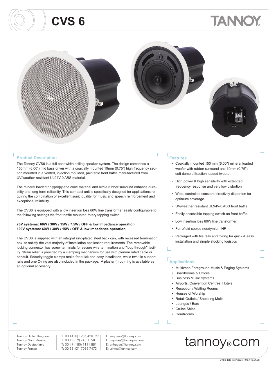 Tannoy CVS6 User Manual | 8 pages