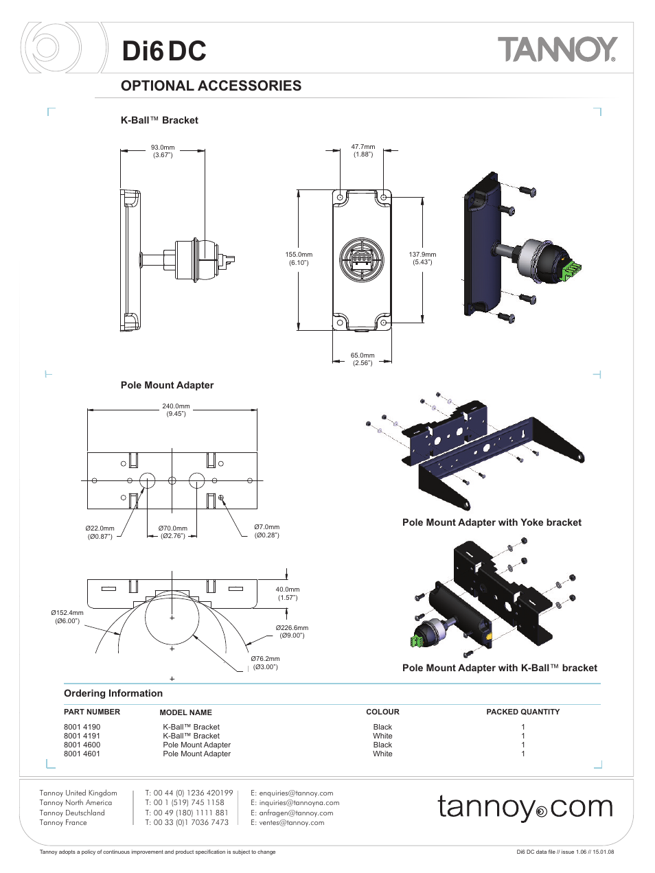Di6dc, Optional accessories | Tannoy Di6 DC User Manual | Page 8 / 12