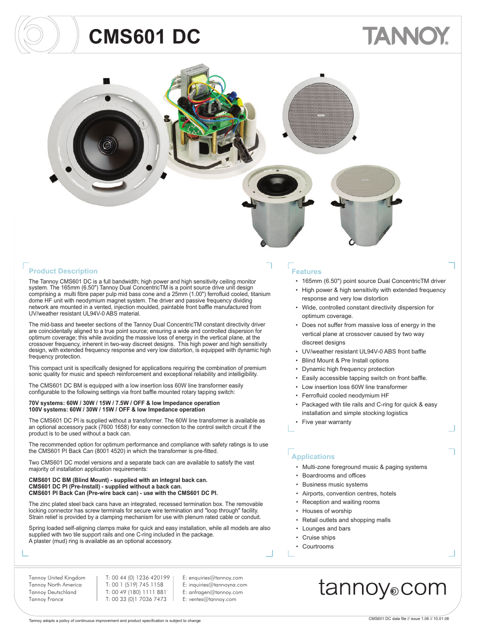 Tannoy CMS601 DC User Manual | 9 pages