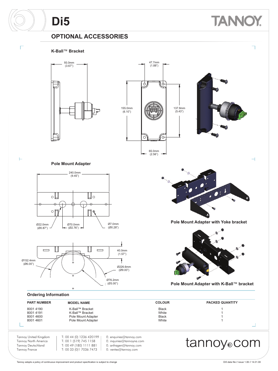 Optional accessories | Tannoy Di5 User Manual | Page 8 / 12