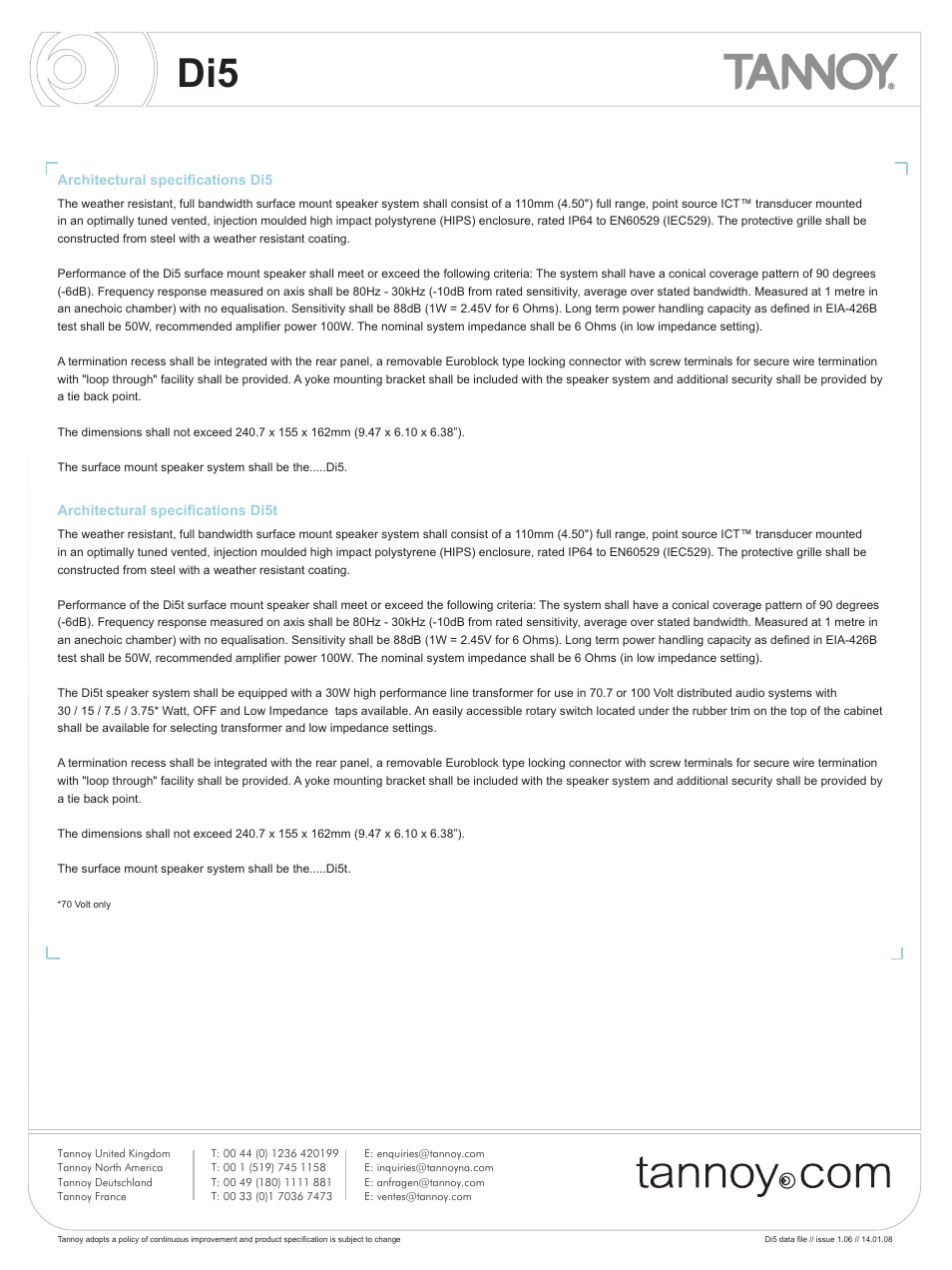 Tannoy Di5 User Manual | Page 9 / 12