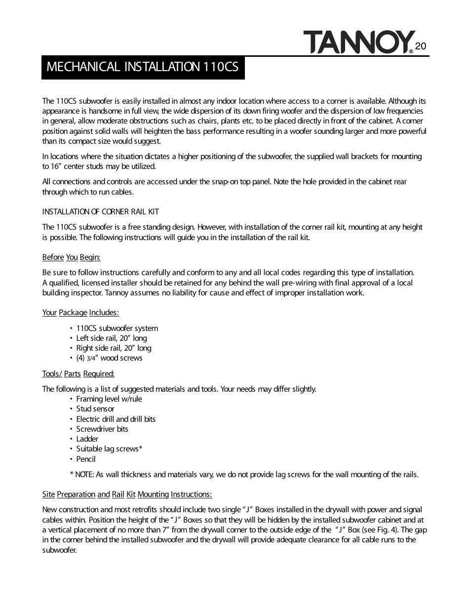 Mechanical installation 110cs | Tannoy SUBWOOFERS User Manual | Page 20 / 28