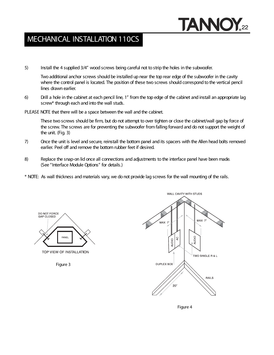 Mechanical installation 110cs | Tannoy SUBWOOFERS User Manual | Page 22 / 28
