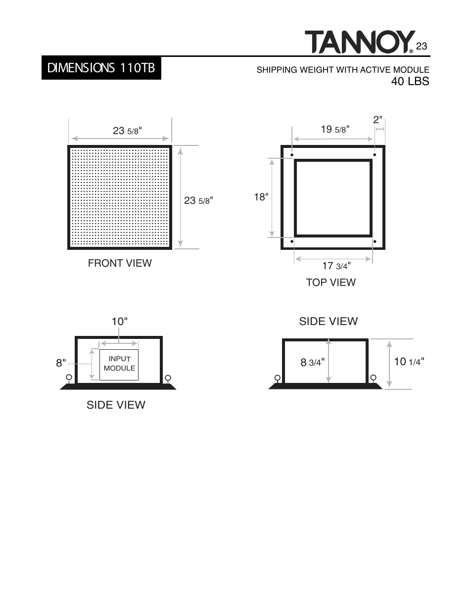 Dimensions 110tb | Tannoy SUBWOOFERS User Manual | Page 23 / 28