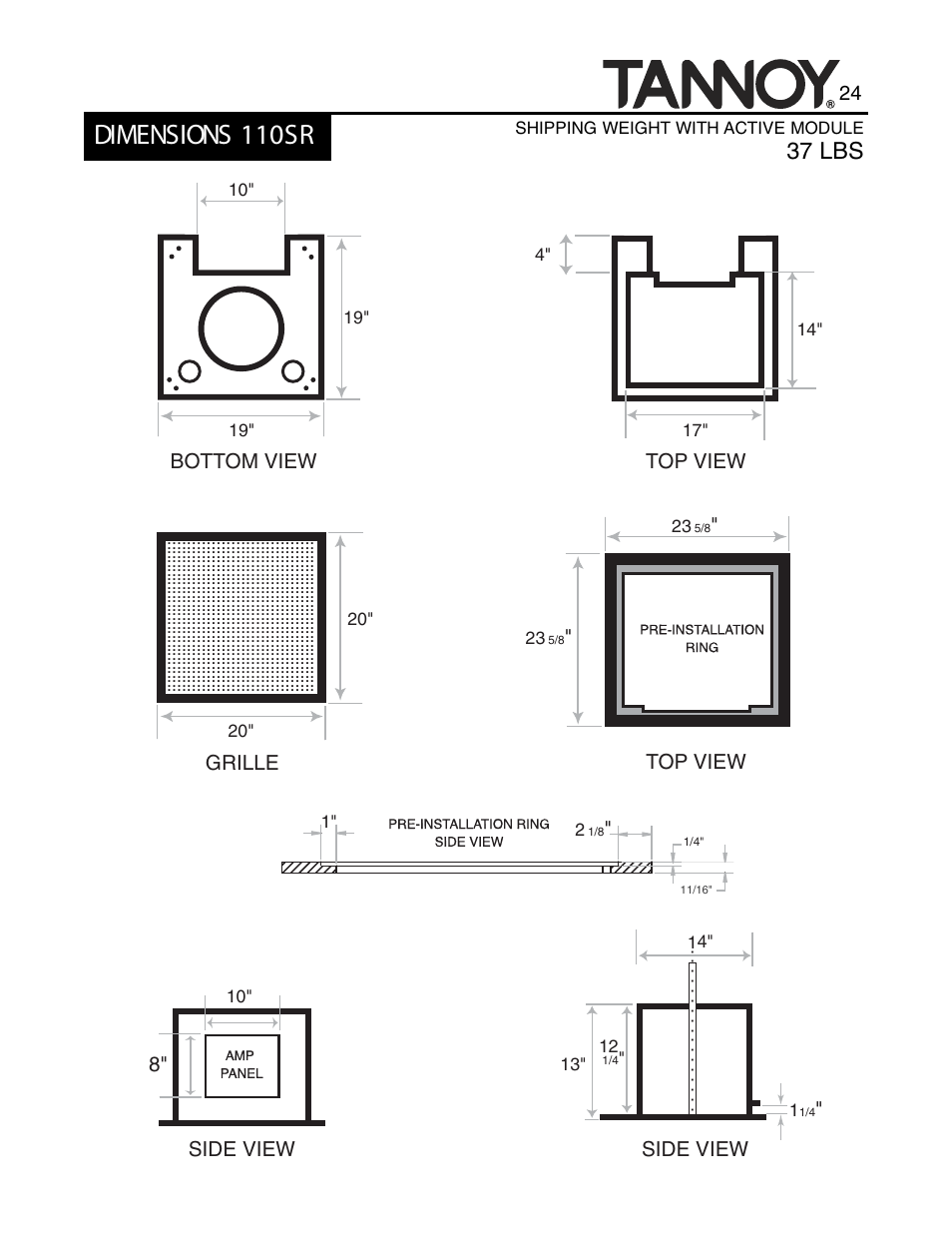 Dimensions 110sr, 37 lbs | Tannoy SUBWOOFERS User Manual | Page 24 / 28