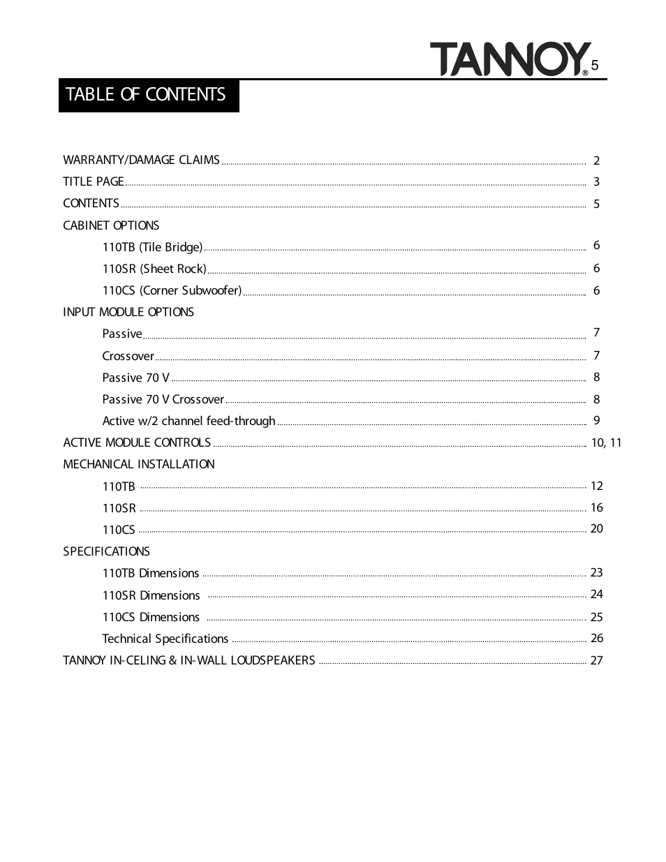 Tannoy SUBWOOFERS User Manual | Page 5 / 28