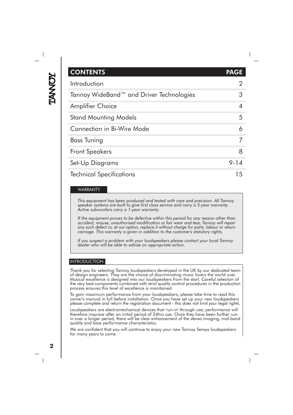 Tannoy Sensys R User Manual | Page 2 / 16