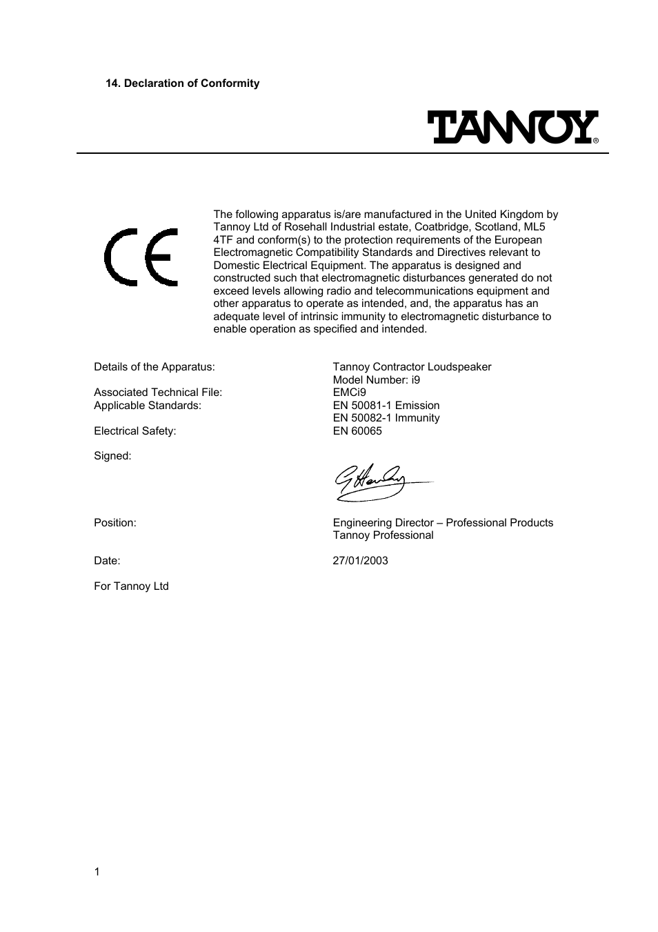 Tannoy I9 User Manual | Page 13 / 14