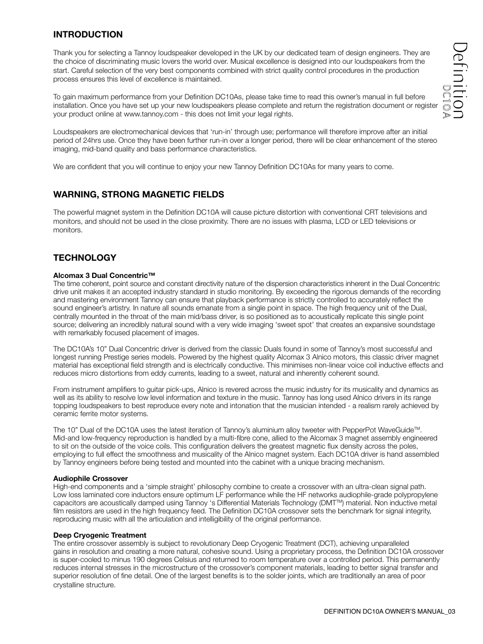 Tannoy DEFINITION DC10A User Manual | Page 3 / 12