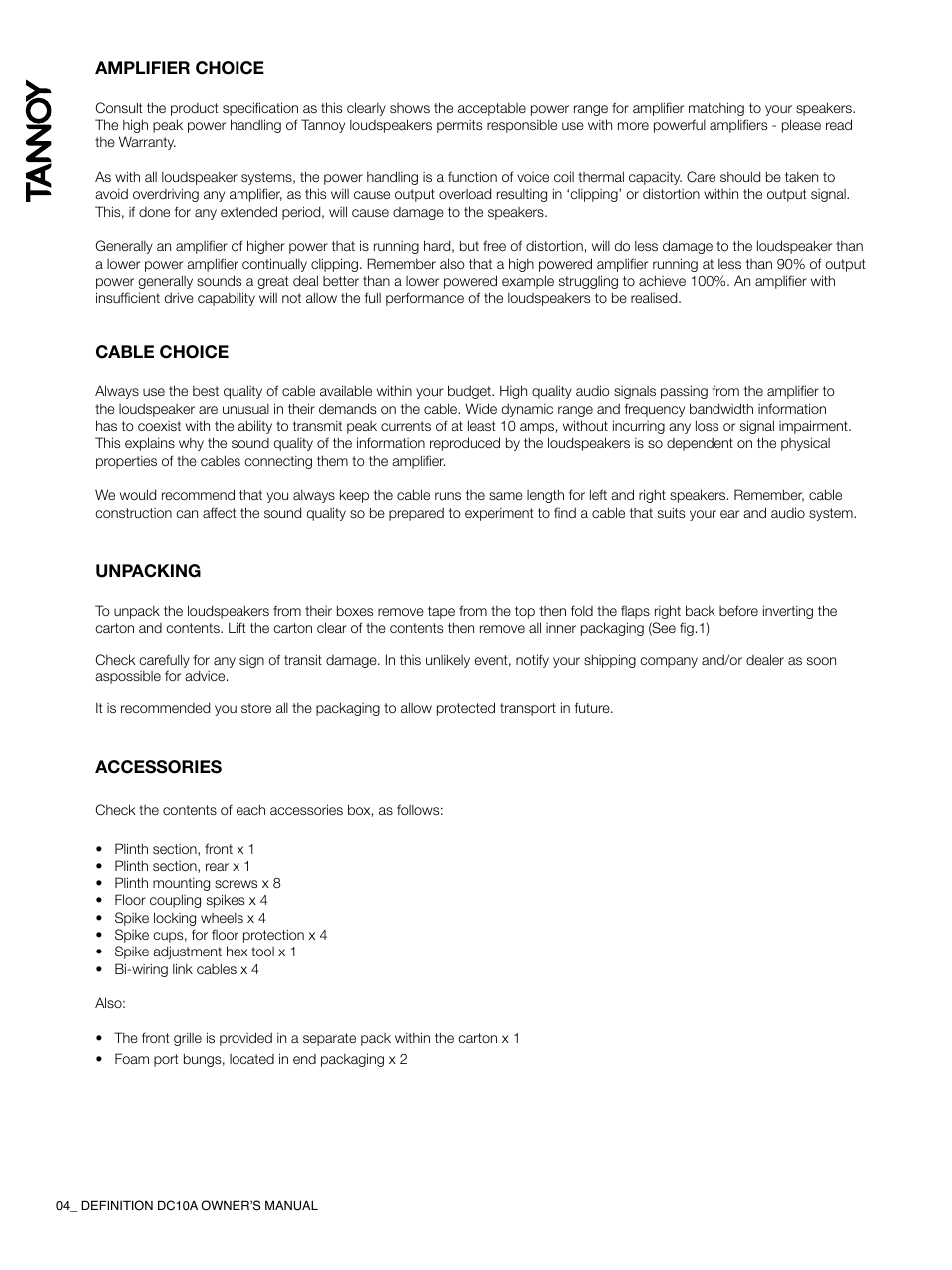 Tannoy DEFINITION DC10A User Manual | Page 4 / 12