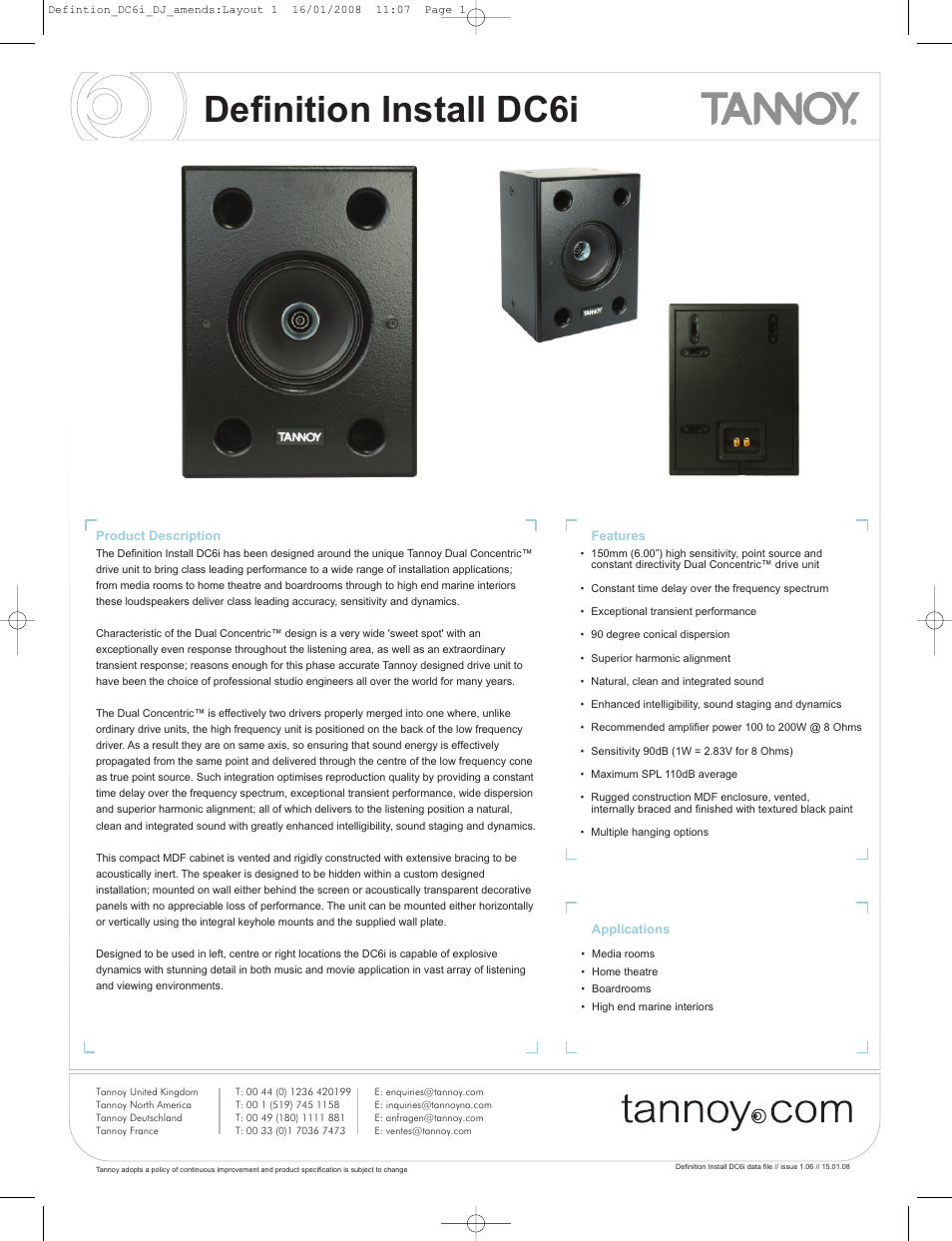 Tannoy DC6i User Manual | 8 pages