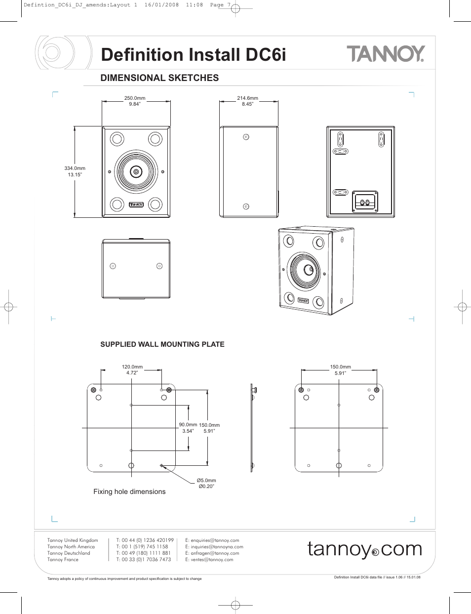 Definition install dc6i, Dimensional sketches | Tannoy DC6i User Manual | Page 7 / 8