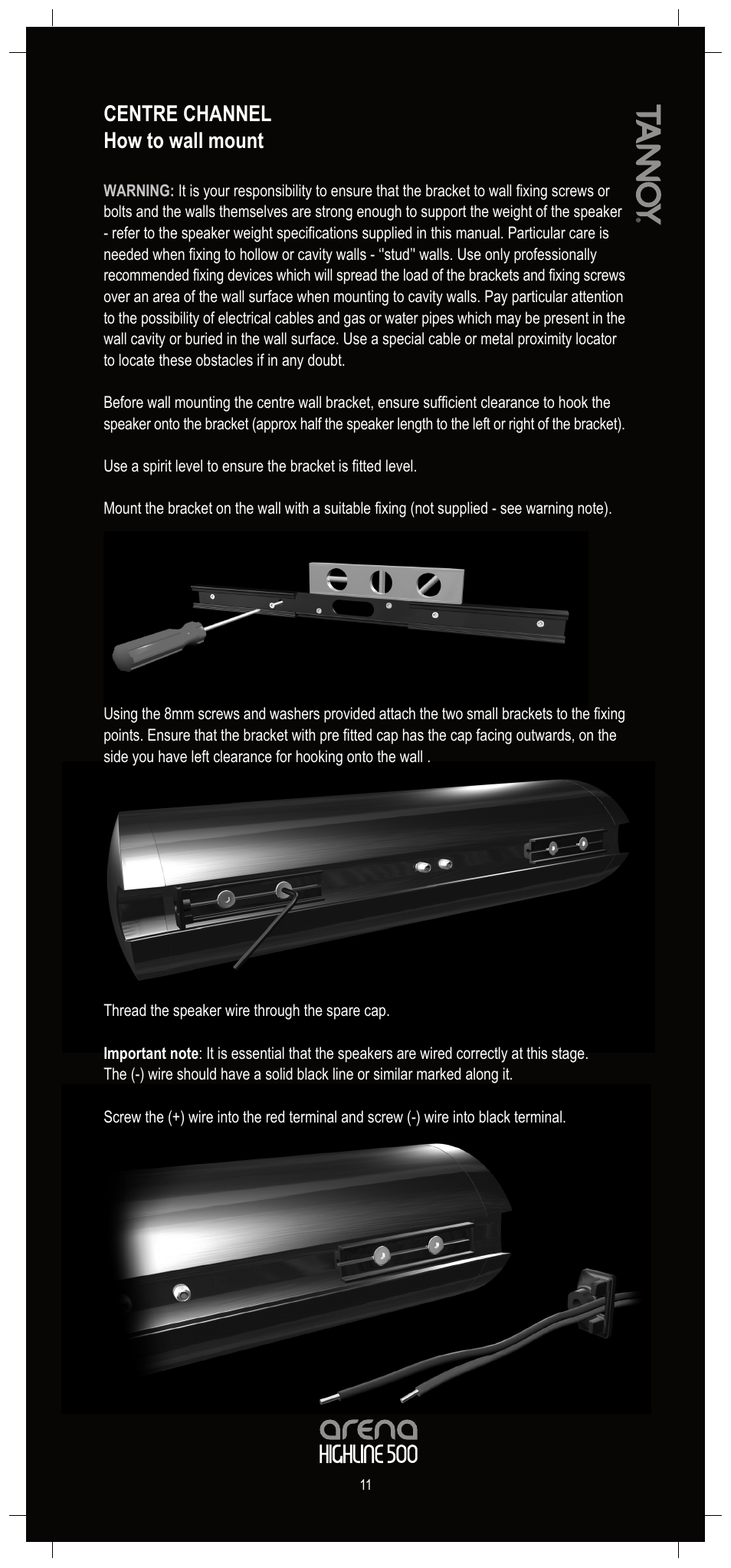Centre channel how to wall mount | Tannoy Arena Highline 500 User Manual | Page 11 / 20