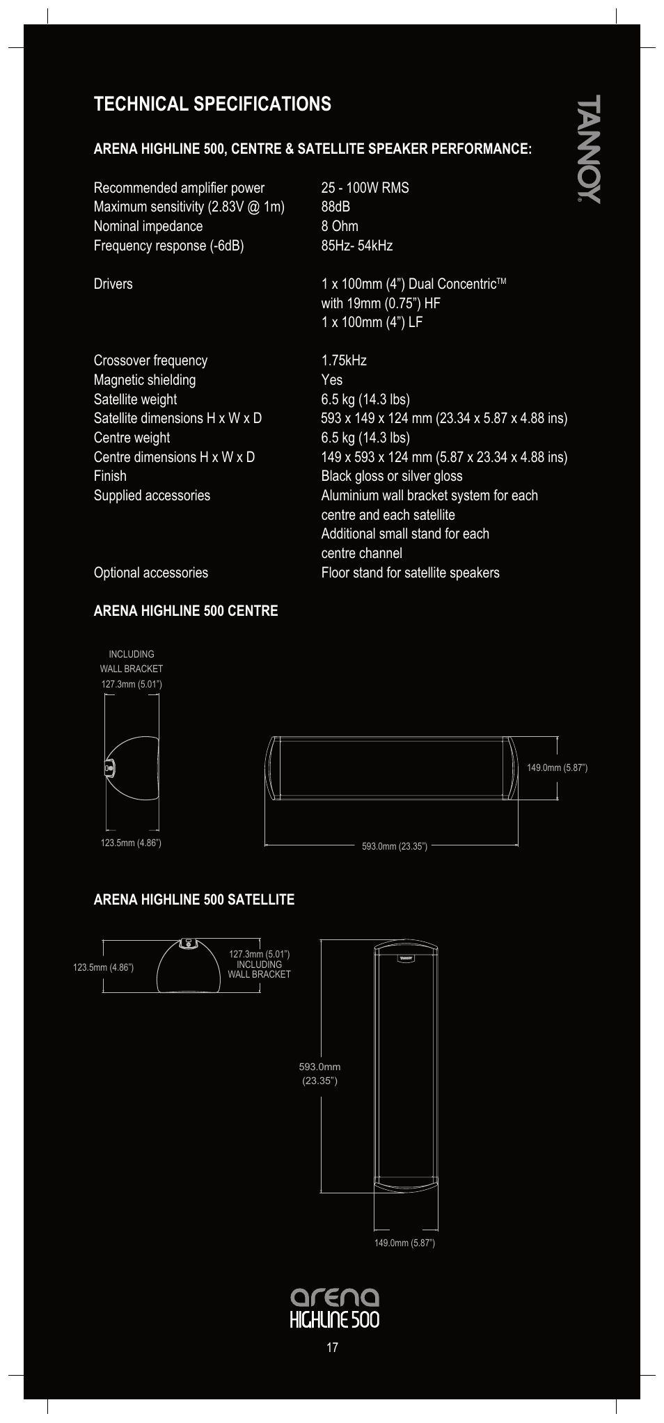 Technical specifications | Tannoy Arena Highline 500 User Manual | Page 17 / 20