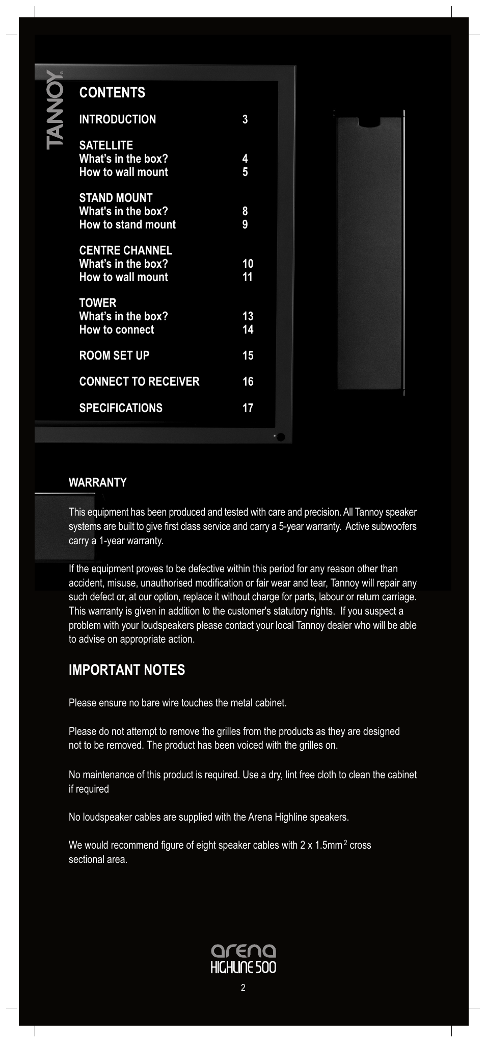 Tannoy Arena Highline 500 User Manual | Page 2 / 20