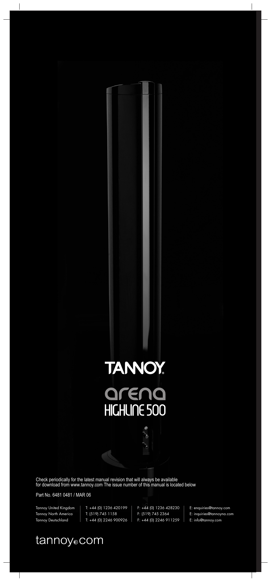 Tannoy Arena Highline 500 User Manual | Page 20 / 20