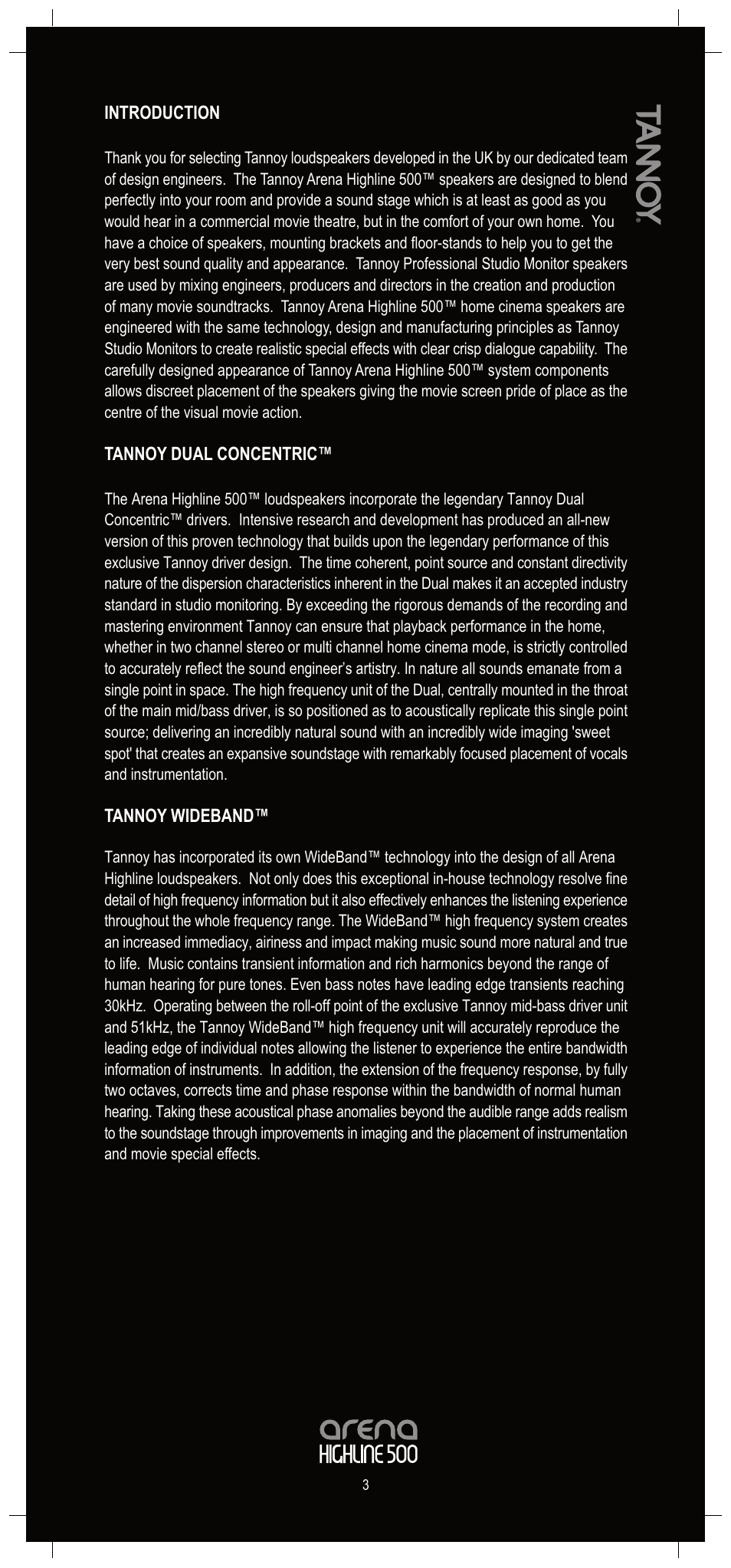 Tannoy Arena Highline 500 User Manual | Page 3 / 20