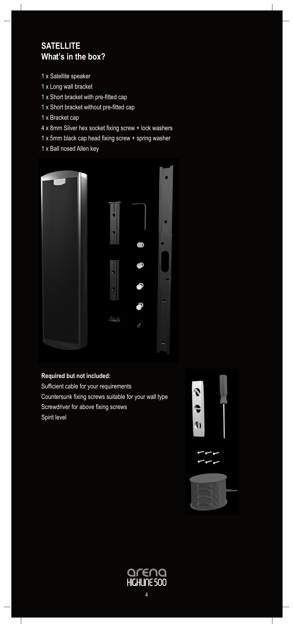 Satellite what’s in the box | Tannoy Arena Highline 500 User Manual | Page 4 / 20