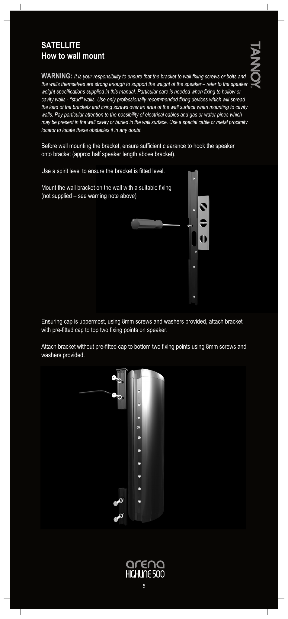 Satellite how to wall mount | Tannoy Arena Highline 500 User Manual | Page 5 / 20