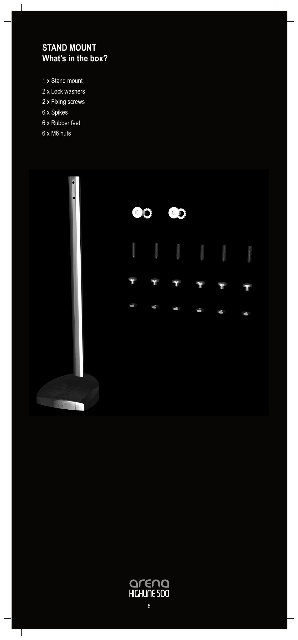 Stand mount what’s in the box | Tannoy Arena Highline 500 User Manual | Page 8 / 20