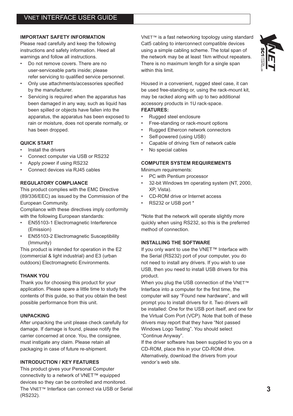 Interface user guide | Tannoy VNET SC1 User Manual | Page 3 / 8