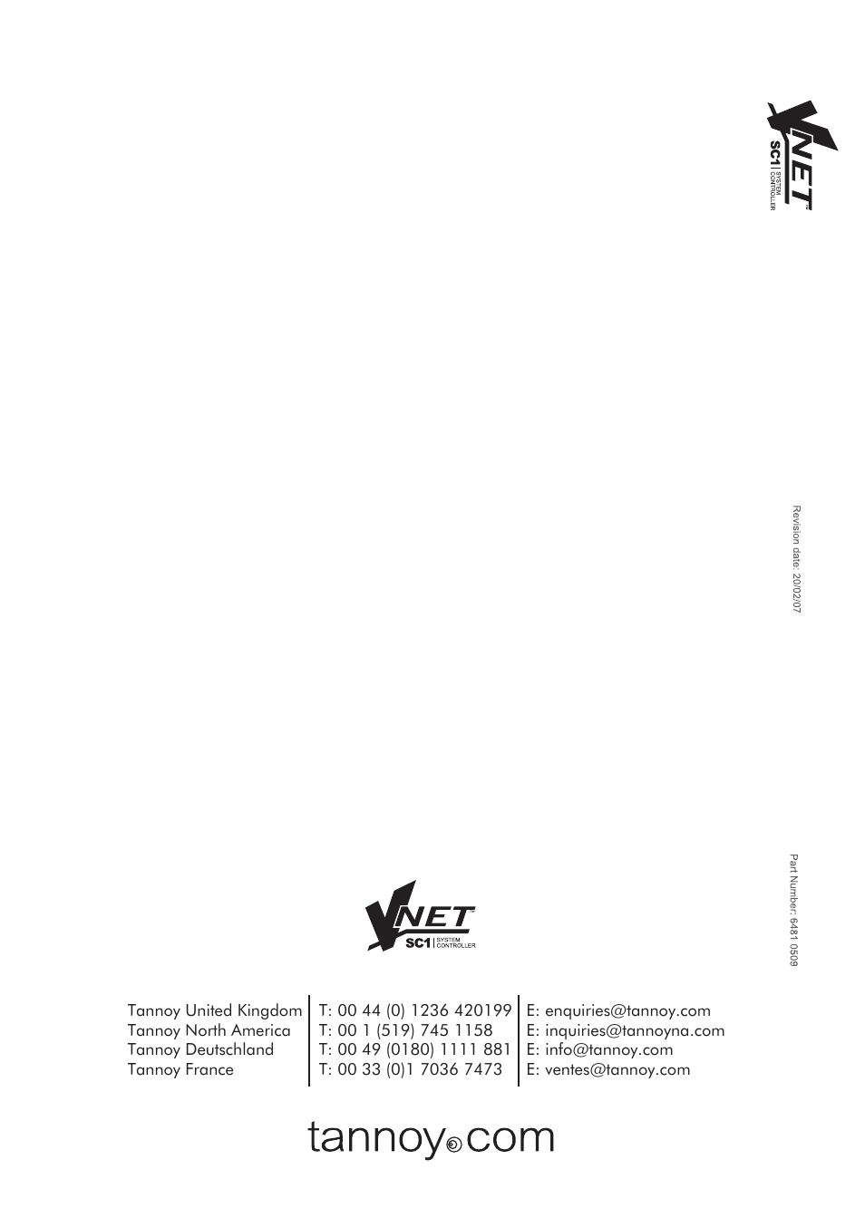 Tannoy VNET SC1 User Manual | Page 8 / 8