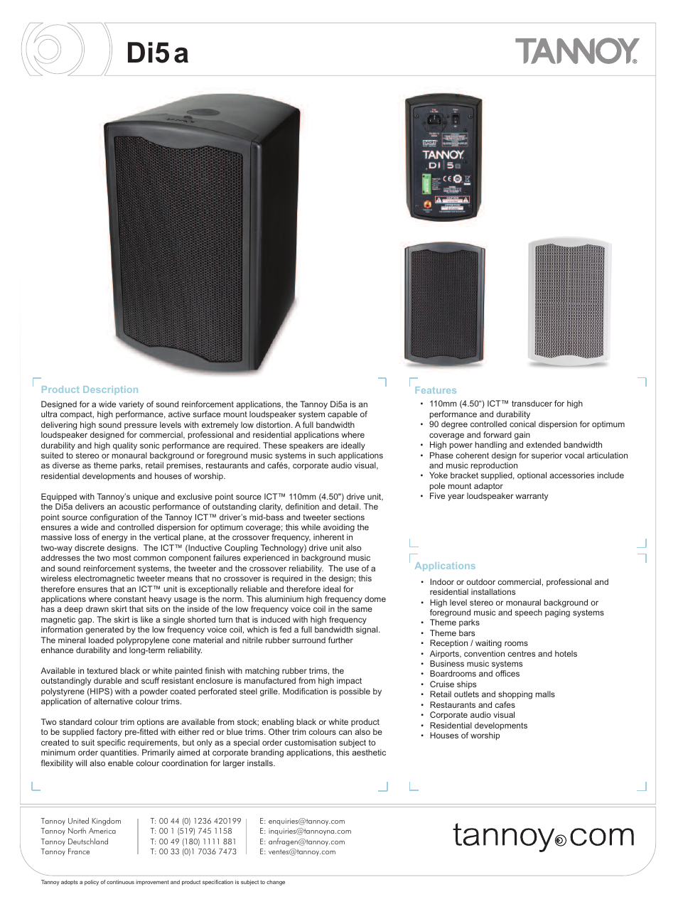 Tannoy Di5a User Manual | 12 pages