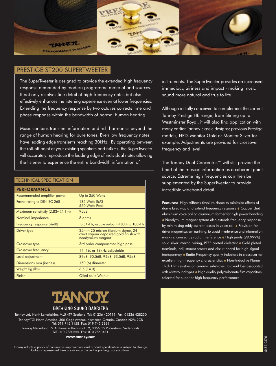 Prestige st200 supertweeter | Tannoy Prestige Tweeter User Manual | Page 2 / 2
