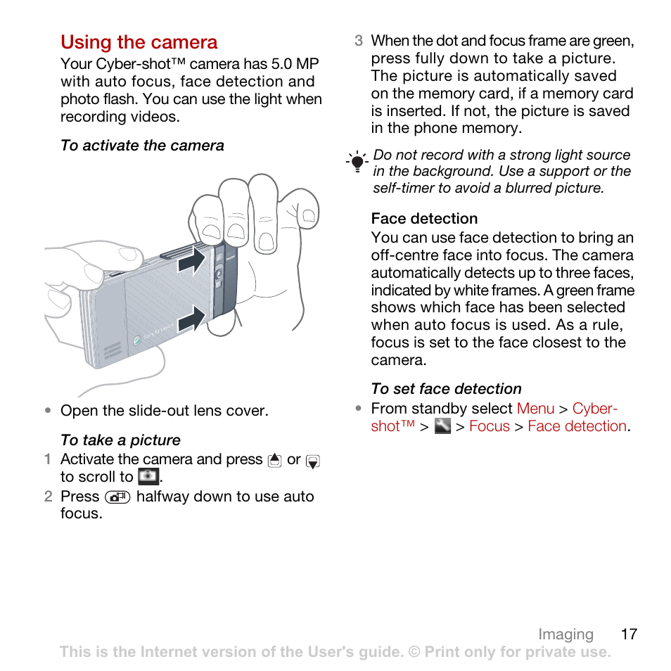 Using the camera | Tannoy CYBER-SHOT C902 User Manual | Page 19 / 82